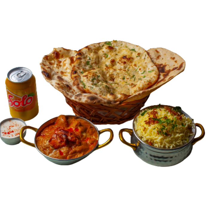 Butter chicken with naan and drinks combo